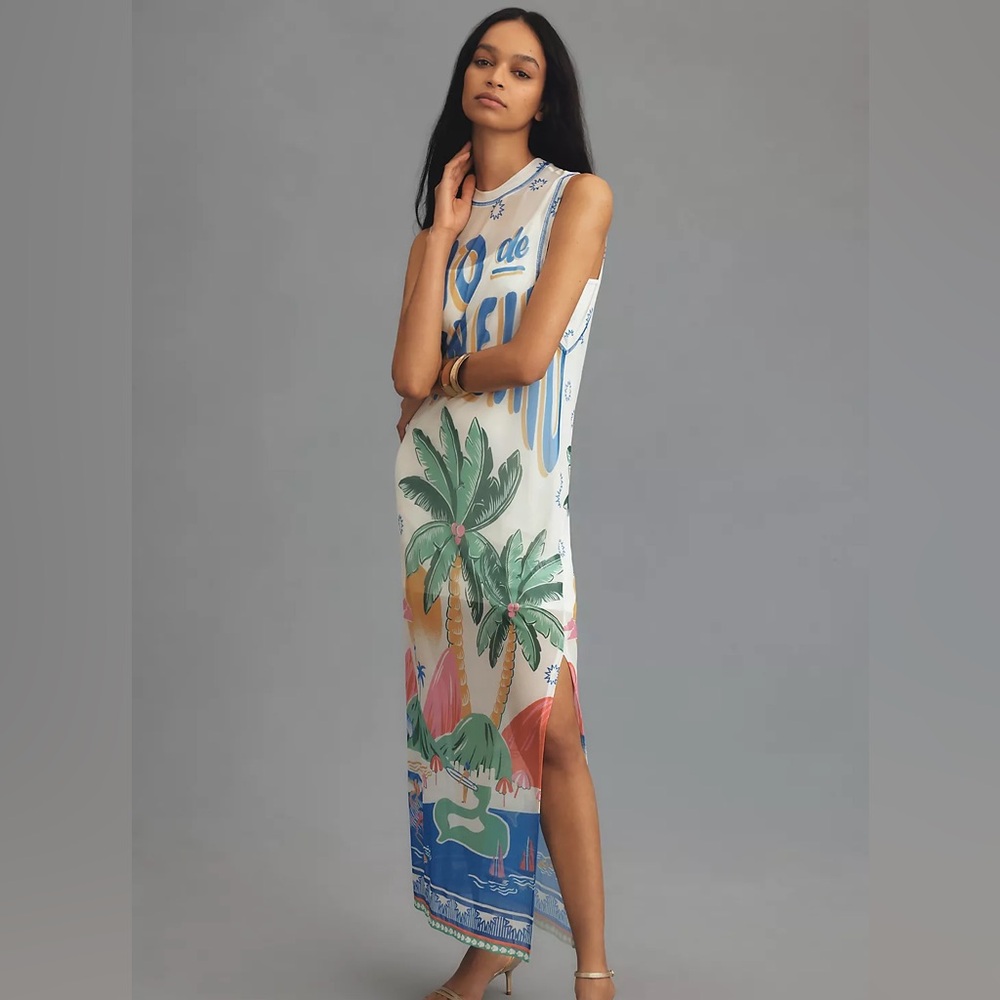 Farm Rio X Anthropologie Graphic Mesh Midi Dress